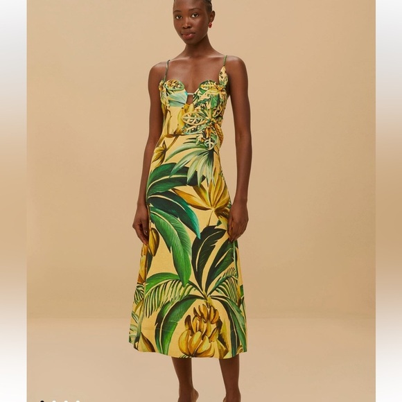 Farm Rio Bananart Flowered Midi Dress - Picture 1 of 9